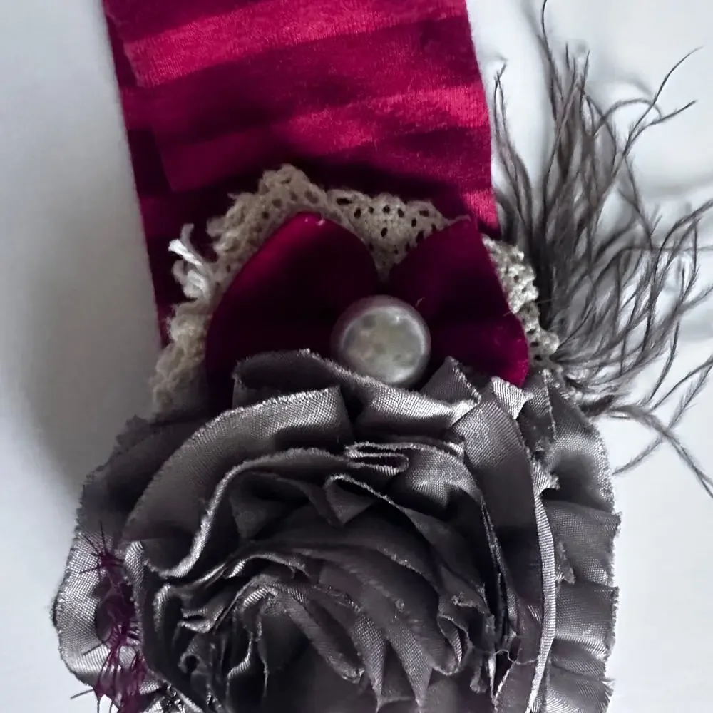 Persnickety Festive Holiday Headband Wrap Red Stripe Floral Detail